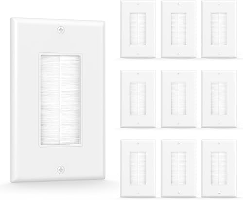 10 Pack Brush Wall Plate, Single Gang Cable Pass Through Wall Cover for Cable Management, Low Voltage Cables, Home Theater Systems, White