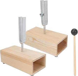 Tuning Fork, 440HZ Stainless Steel Resonant Tuning Virbration Fork Experimental Instrument with Wood Resonator Box for Perfect Healing