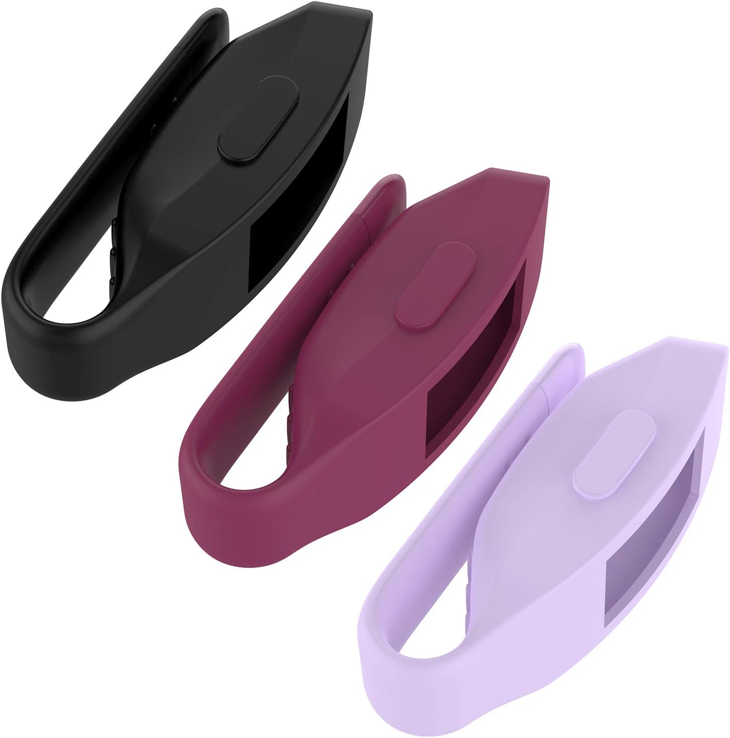 Seltureone (3 Pack) Clips with Steel Sheet Compatible for Fitbit Inspire/Inspire HR Clips with Steel Sheet, Solid Color Silicone Inspire Accessory Clip, Black, Lavender, Wine Red