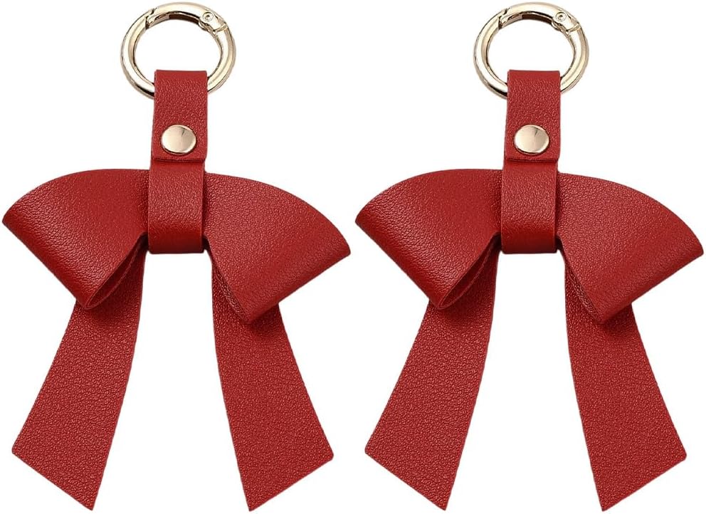 2PCS Yellow PU Leather Bow Keychain Bag Charm for Women Leather Bowknot Car Key Rings Elegant Bow Charm Key Chain - Image 7