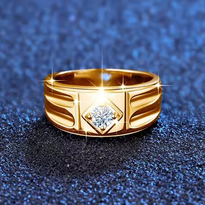 10k/14k/18k Gold Moissanite Engagement Ring for men,brilliant round cut Moissanite Wedding Ring for men Birthday Anniversary Jewelry