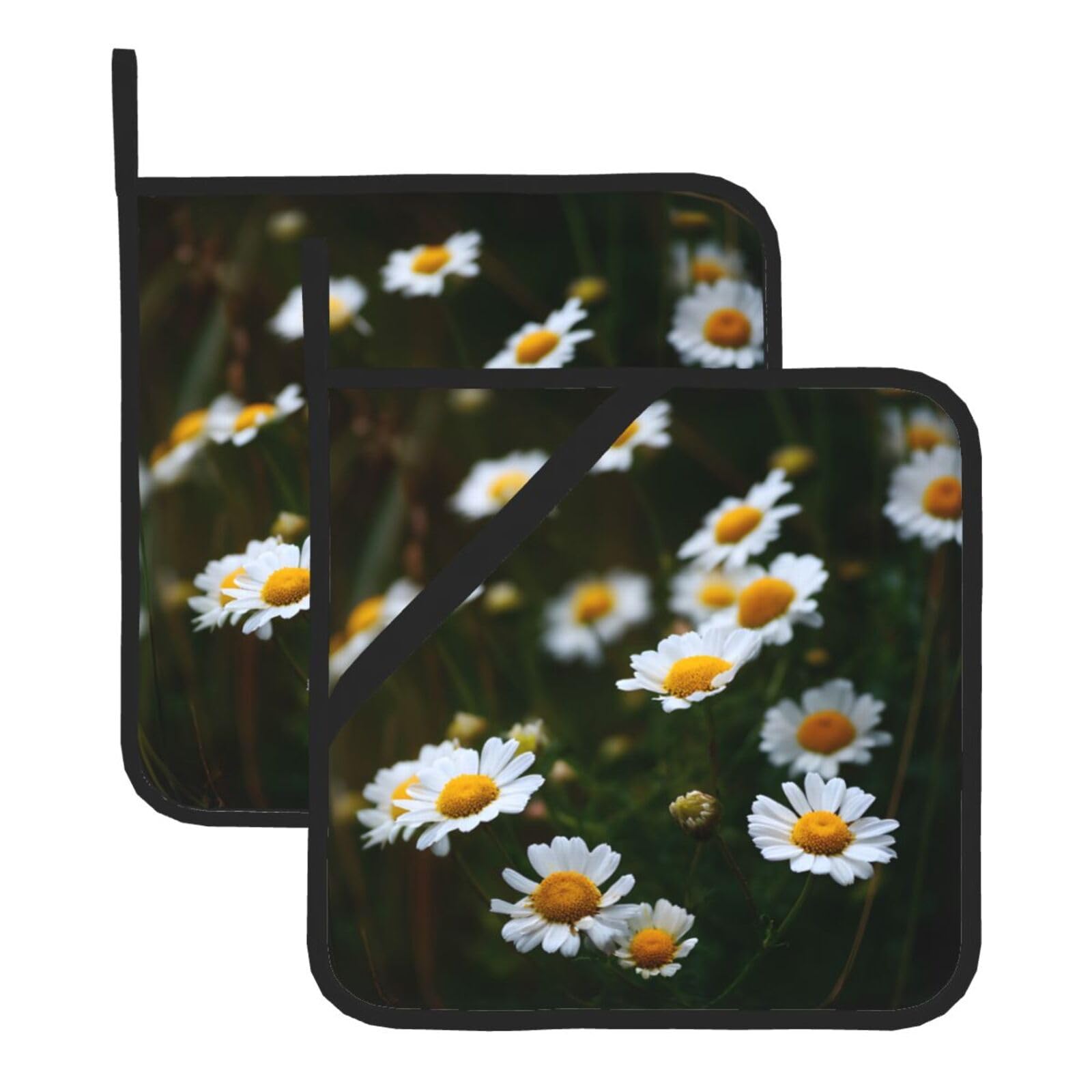 (Chamomile Blooms on the Grass) Oven Hot Pads Set of 2 Heat Resistant Pot Holders for Kitchen Cooking Baking BBQ