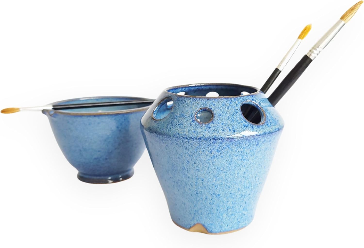 Painting Watercolor 2 pc Set Bowl Brush Caddy Rest Stand Painters Art Room Rinse Cobalt Blue