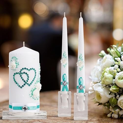 B0CC2KPKBG_image_3 Juego de velas de boda para boda, color verde esmeralda, pilar de 6 pulgadas y 10 pulgadas, juego de velas rústicas para bodas, juego de velas