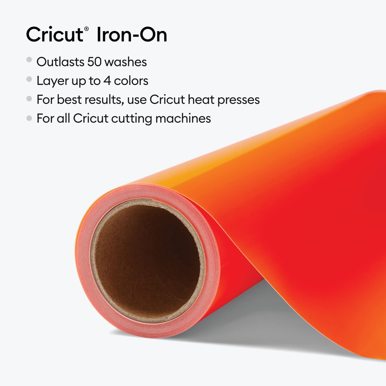 Vinyle Thermocollant Cricut Value - Orange, 30,5 Cm X 1,5 M, Compatible Toutes Machines Cricut, Durable >25 Lavages