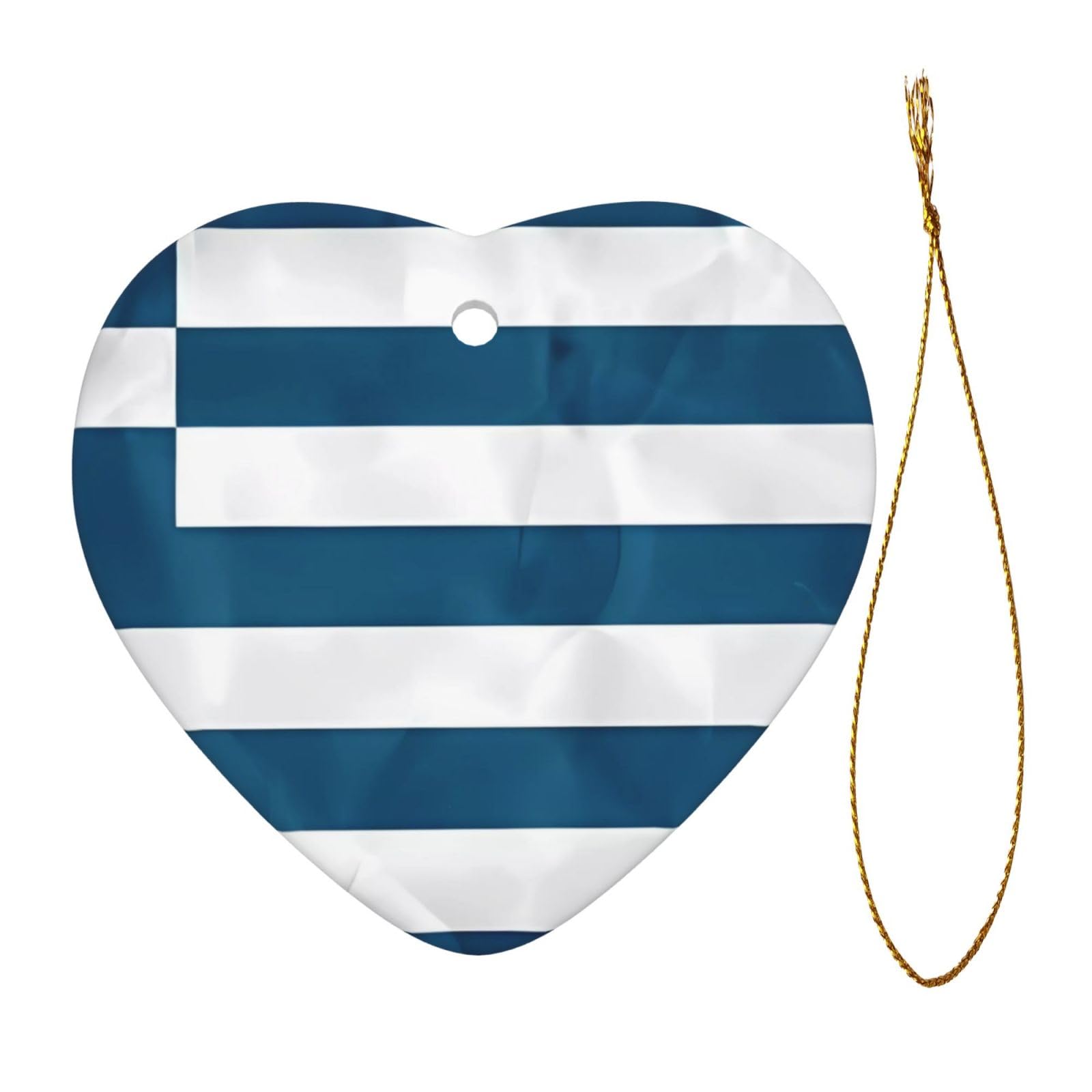 Boules De Noël En Céramique Cœur Drapeau Argentin - Décoration Sapin, Ruban Jaune, Cadeau Festif - 5
