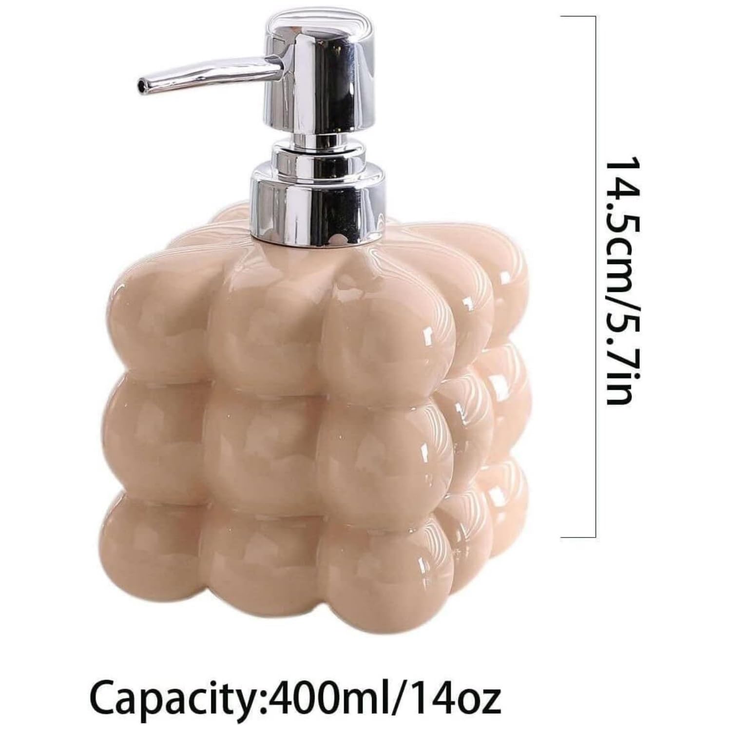 Dozownik mydła do rąk, Jednokolorowy ceramiczny okrągły dozownik mydła, wielokrotnego napełniania 400ml mydło do rąk i szampon butelka z pompką łazienki kuchnia, 14 uncji 1 szt(Electroplated Silver)