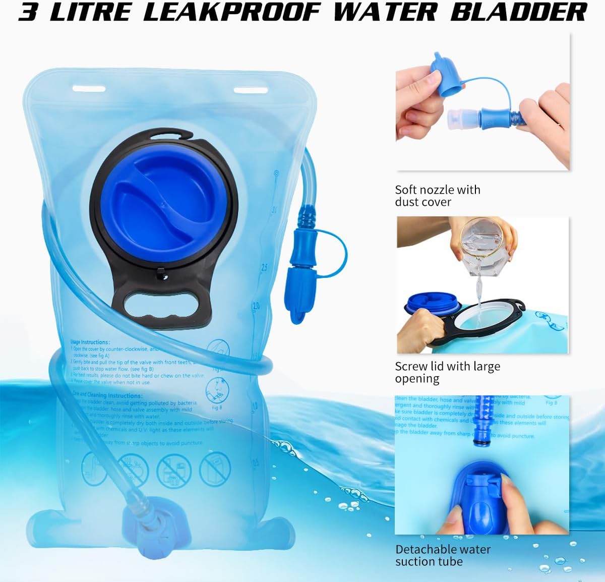 Hydration Backpack with 3L Water Bladder, Insulated Running Hydration Pack Hydropack, Lightweight Water Backpack for Hiking Cycling Camping Biking for Men Women