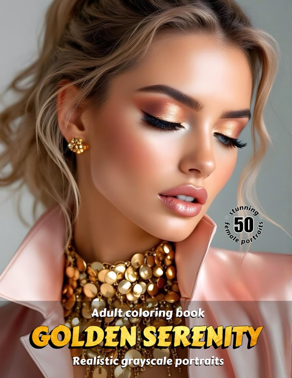GOLDEN SERENITY – Adult Coloring Book | Realistic Grayscale Portraits | Stunning female portraits to color | Relax, creativity, stress relief: English Edition (Colorful Adventures)