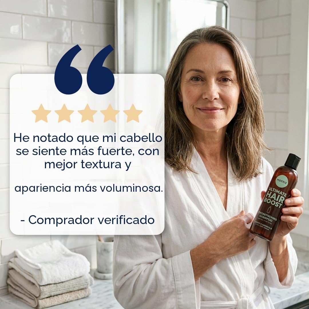 Moerie Ultimate champu de cabello crecimiento – pelo Grueso y Abundante - Shampoo Anticaída Mujer – Producto voluminizante - vegano - sin parabenos ni silicona - todo tipo de cabello – 250 ml X2