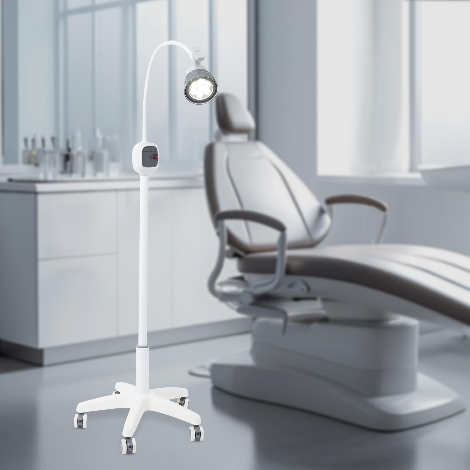 LED Untersuchungsleuchte, LED Praxisleuchte, Medizinische Leuchte Kaltlicht | 360° Flexarm, 7500Lux, 5 Rollen, 0-12W Dimmer, für Zahnarzt, Kosmetik