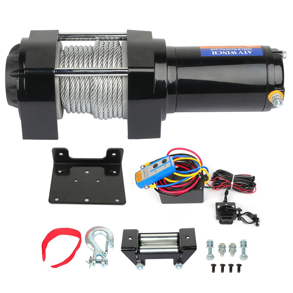 ROADFAR Verricello elettrico da 4000 libbre 12 V rimorchio cavo in acciaio Off Road w/telecomando senza fili - Facile da installare