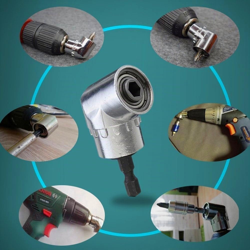 Adaptateur de douille de 8 pièces Jeu de barres de foret hexagonales (1/4,3/8,1/2 po) + Tournevis à angle droit Tournevis électrique Perceuse électrique (1/4 Pouce, poignée hexagonale)
