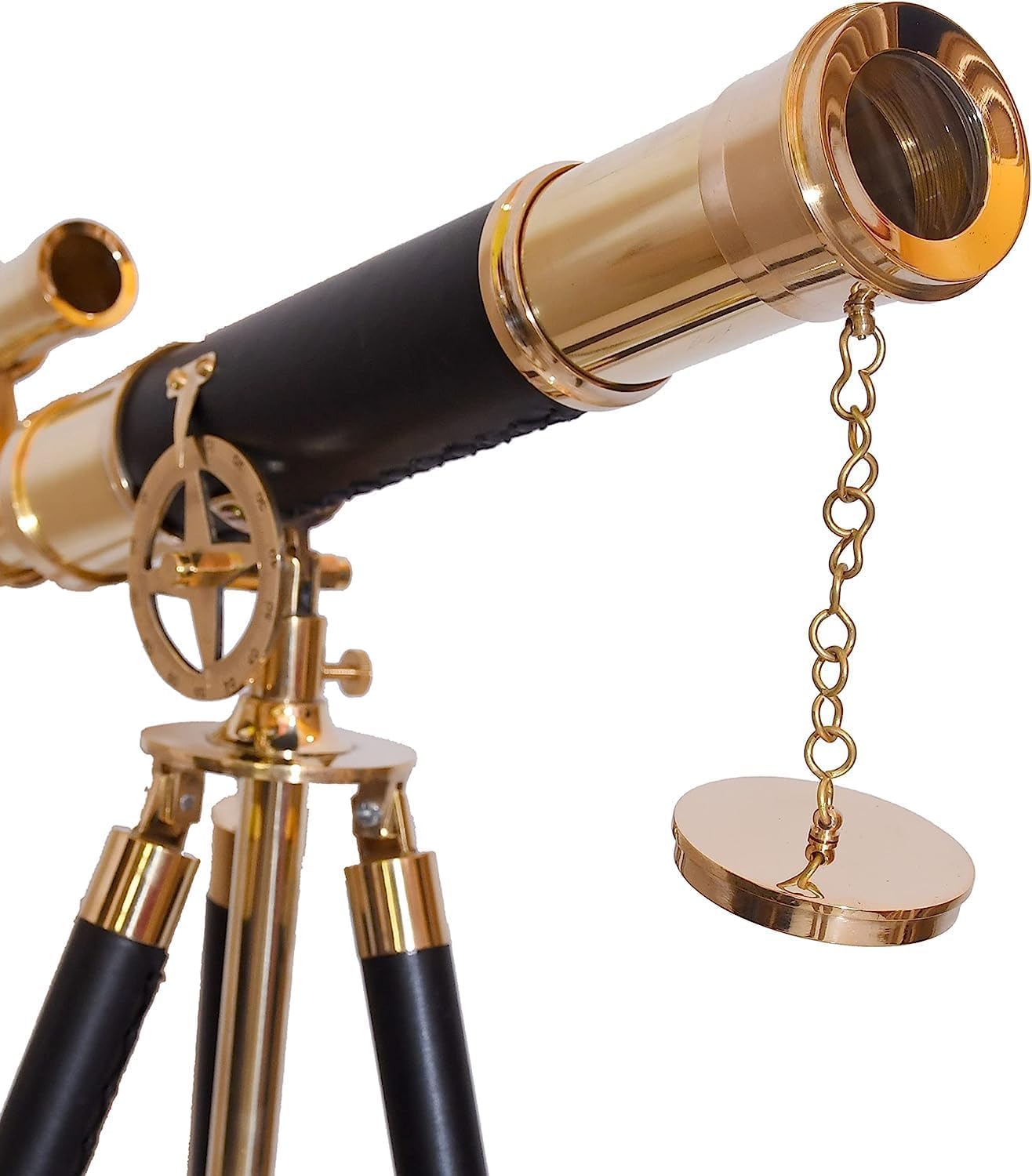 Nautical High Magnification Telescope Vintage Double Barrel Brass Telescope Wooden Adjustable Floor Standing Tripod Chrome Finish