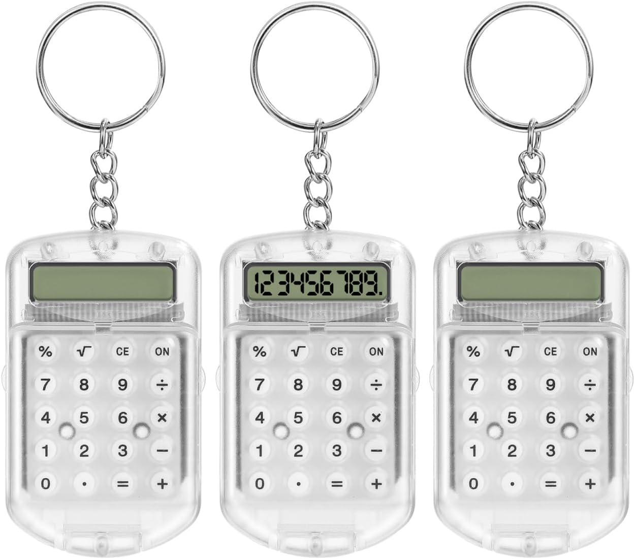 DOITOOL Mini Calculator Pocket Size Scientific Calculator Keychain, Portable Tiny Small with Key Ring for Student, 3pcs, Transparent