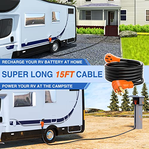 Image of Nilight 50 Amp15FT RV EV Extension Cord 250V Heavy Duty 6 /3+8 /1 Gauge Pure Copper STW Wire UL ETL Listed 4 Prong Nema 14-50P 14-50R 50F /50M Cable Suit for RVs EVs Trailer Campers