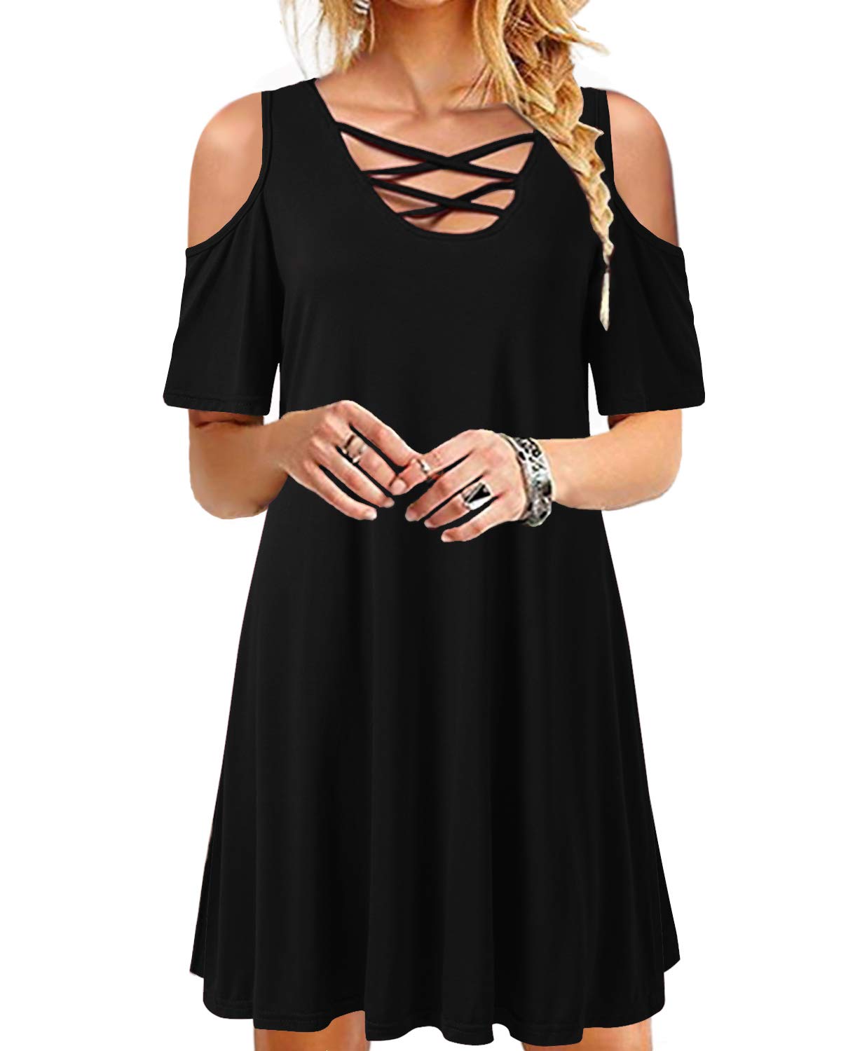 YOINS Sommerkleid Damen Kurz Tshirt Kleid Tunika Langes Shirt Kurzarm Kleider MiniKleid Brautkleid