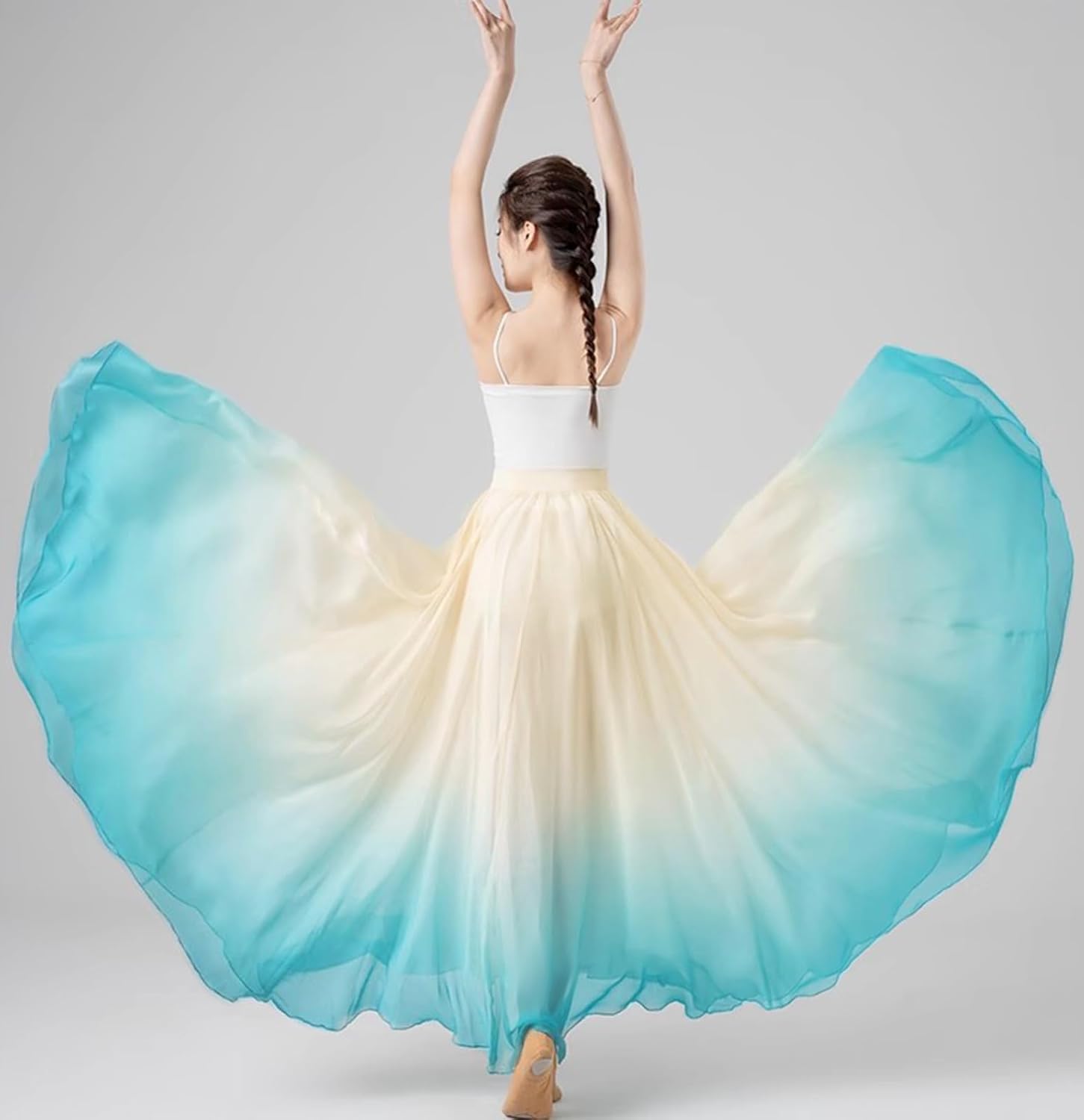 Z&X Women's Lyrical Dance Skirt Gradient Color Chiffon Long Swing Sheer Wrap Skirts for Modern Ballet Performance