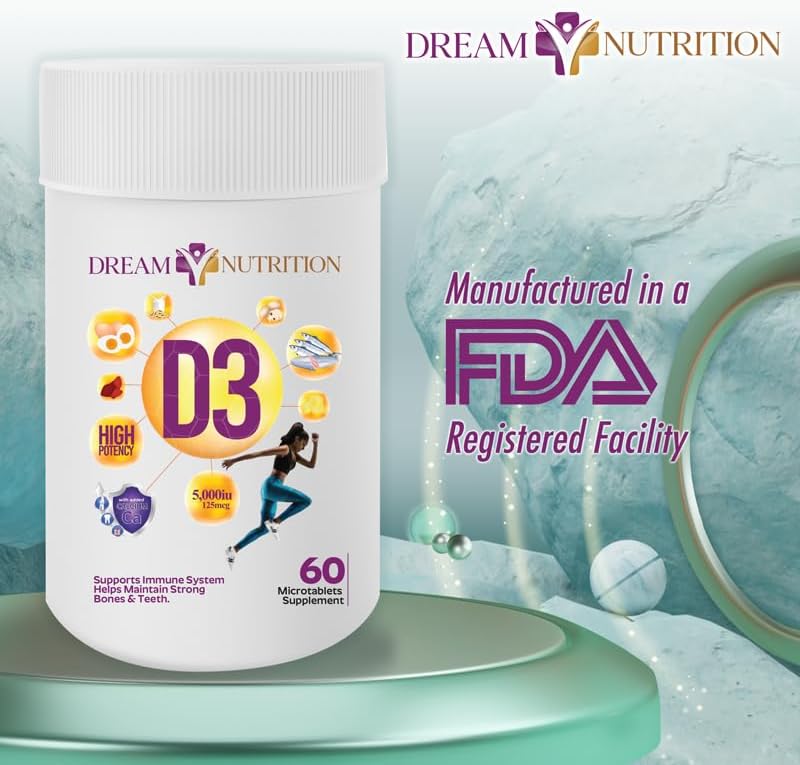 Miniatura 5 de Dream Nutrition Ultra Potency Vitamina D3 5000IU apoya el sistema inmunológico, la función muscular saludable y huesos y dientes fuertes, sin OMG,