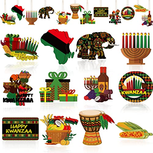 60 Pcs Happy Kwanzaa African Heritage Holiday Decorations Wooden Hanging Kwanzaa Ornaments Festive Kwanzaa Decor for Ceiling Home Wall Door Tree Party