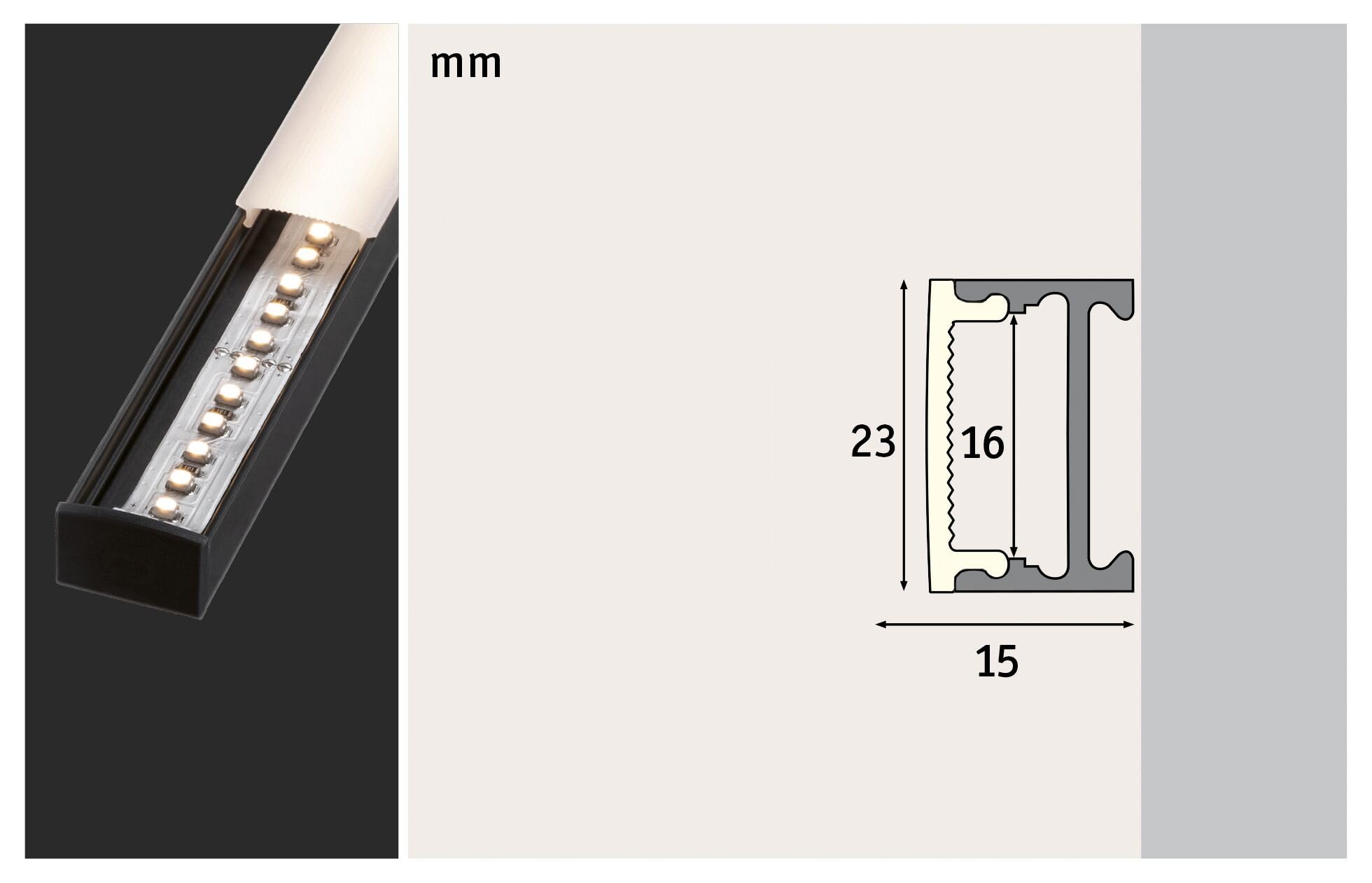 Paulmann 78903 Profil Square mit weißem Diffusor 2m LED-Kanäle Schwarz Leisten Aluminium, Kunststoff Stripe