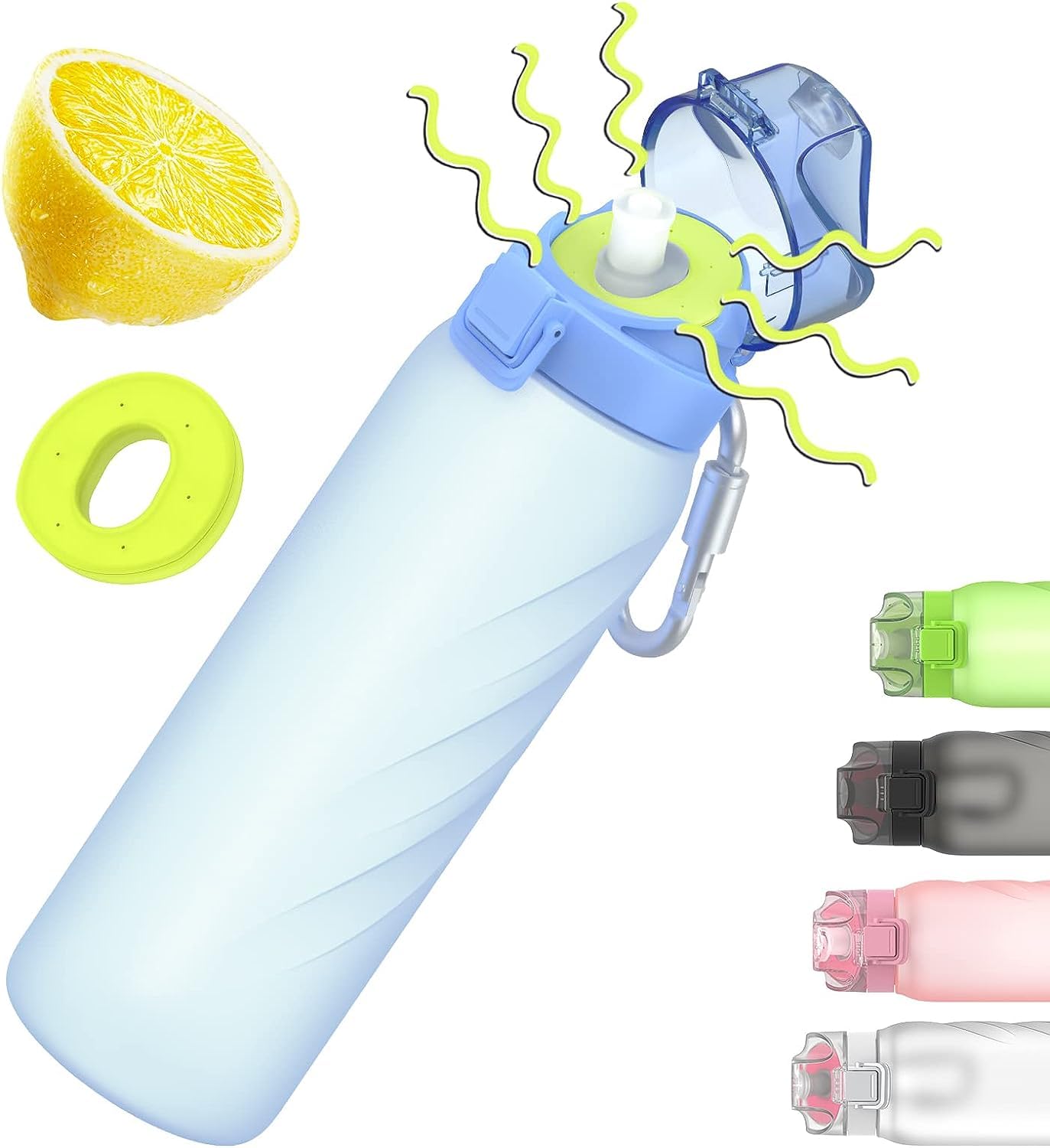 JMEY Water Bottle with Flavor Pods, 32 oz Scent Water Cup with Straw-BPA-Free, Leakproof, Suitable for Travel, Gym, Home, Outdoor, and School (Blue)