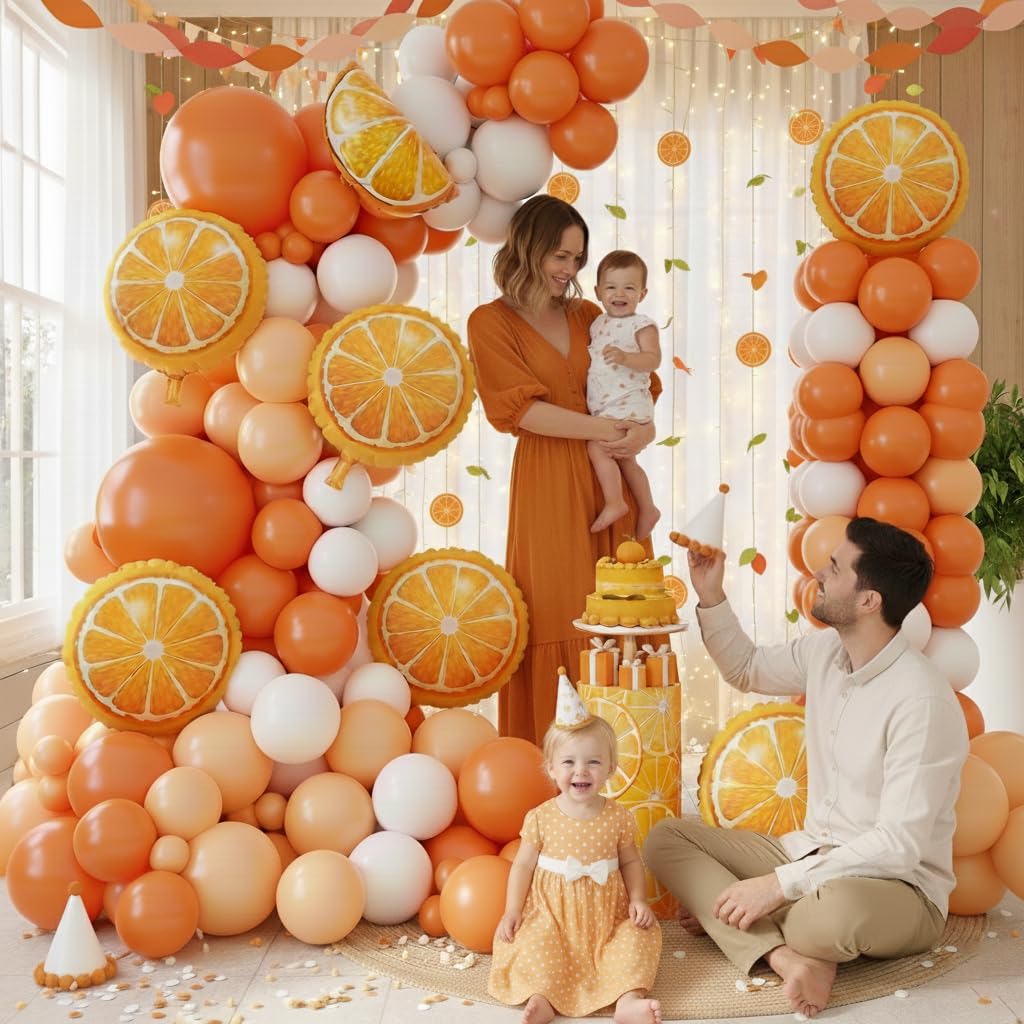 Kit de decoración de arco de globos naranja y blanco