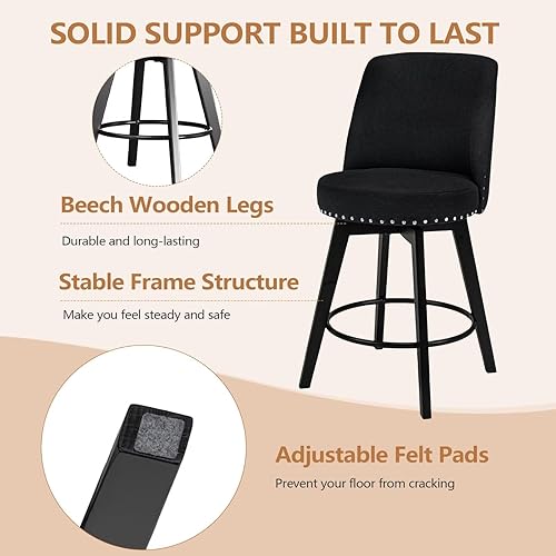 Miniatura 4 de MINCETA Taburetes de mostrador, 26 pulgadas, 360 pulgadas, giratorios, espalda alta, tapizados con respaldo completo, taburetes de barra de altura