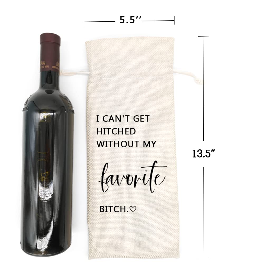 Bridesmaid Proposal Gifts, Wedding Wine Bag Gift, Bridal Shower, Engagement, Bachelorette Party Favor, Burlap Reusable Wine Bag - I Can't Get Hitched Without My Favorite