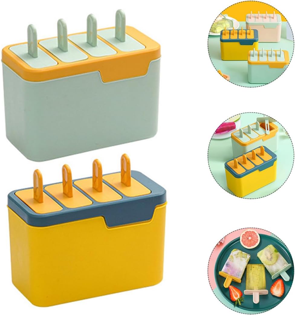 KICHOUSE Reusable 2pcs Ice Cream and Ice Pop Molds Set, DIY Chilled Treat Maker with 4 Cavities, Household Silicone Molds for Homemade Desserts in Blue and Green