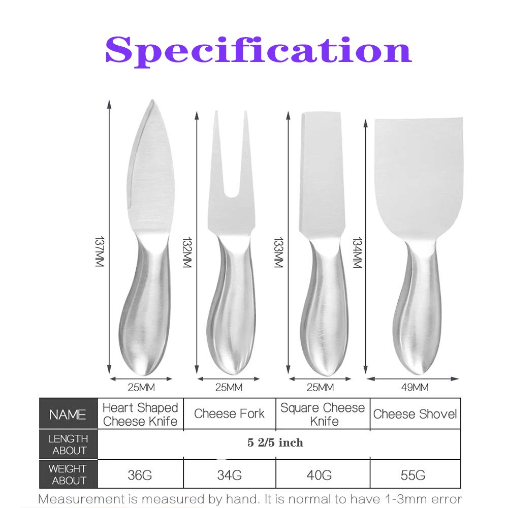 Enwinner Set De 4 Couteaux à Fromage - Acier Inoxydable - Manches Bambou - Couteau Cœur, Fourchette, Spatules