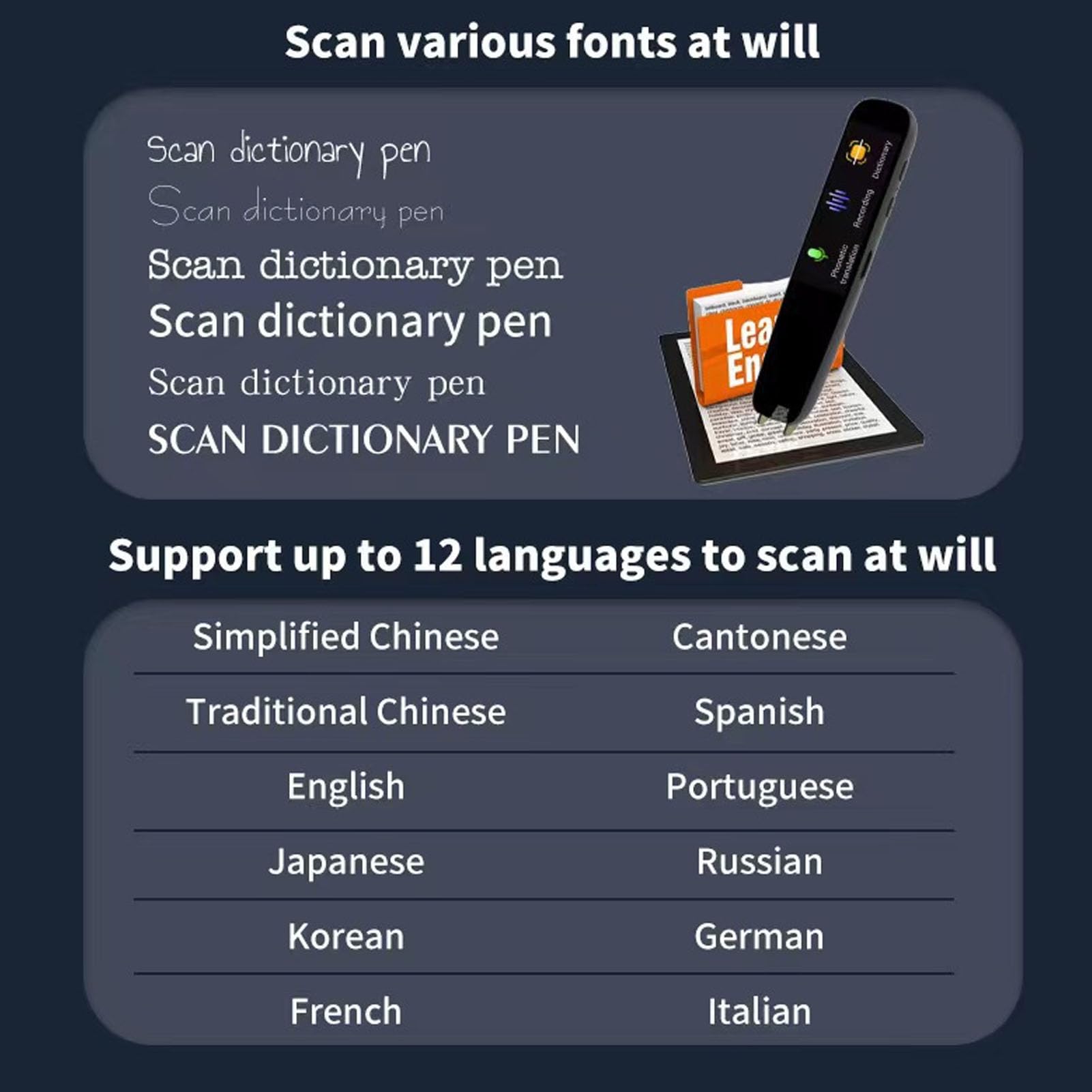 Cryfokt Penna per Traduttore con Scansione Multifunzionale con Ampio Vocabolario Inglese, Adatta per Studenti, Memoria 4 + 1 GB