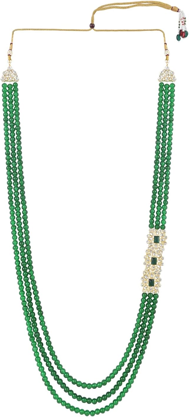 I Jewels Indian Wedding Bollywood 3 Layered Gold Plated Dulha Moti Mala Long Groom Necklace/Mala For Men (MLP52G)
