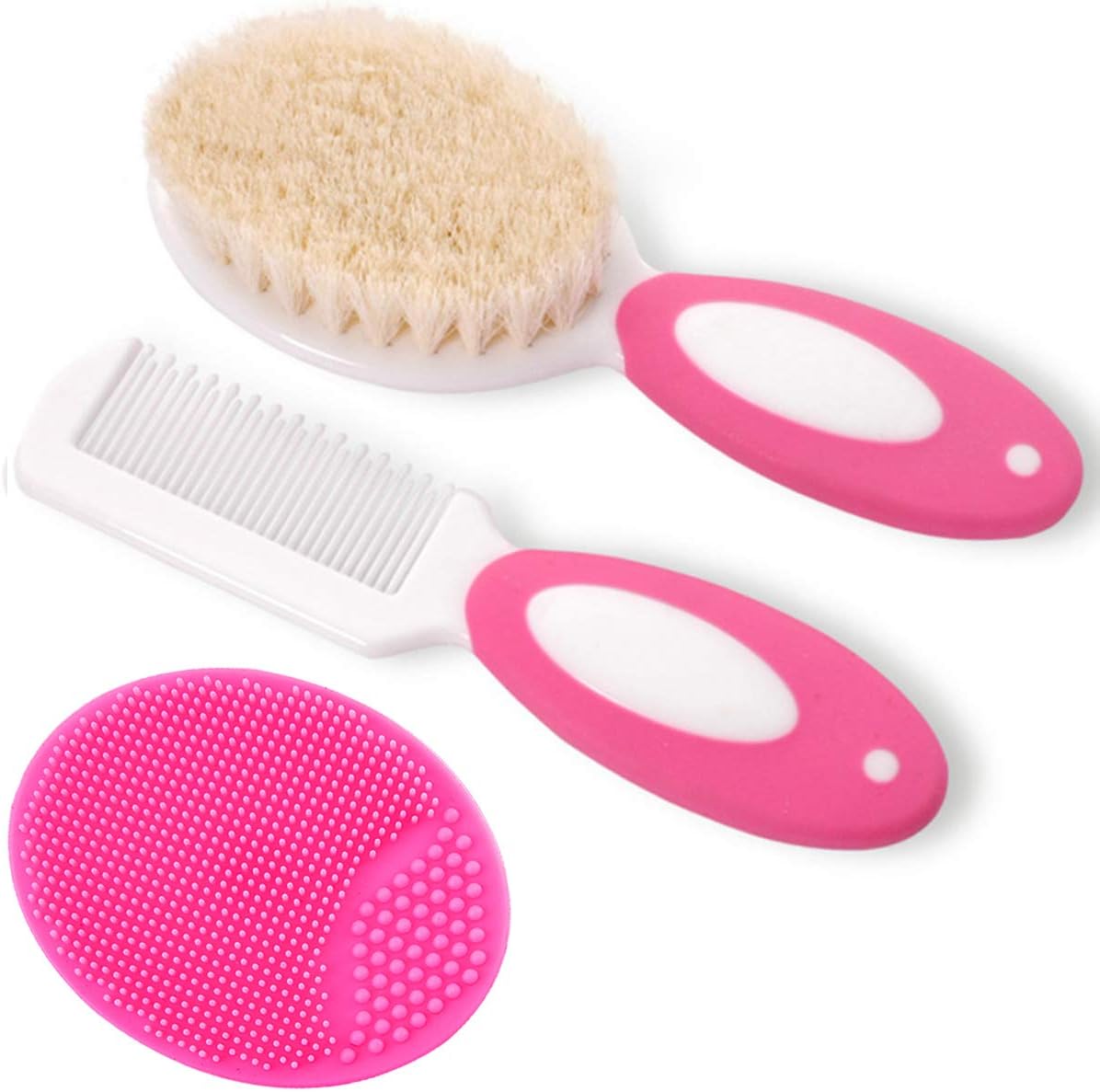 Baby Hair Brush and Comb Set for Newborns & Toddlers | Natural Soft Goat Bristles | Ideal for Cradle Cap | Perfect Baby Registry Gift (Rose Red)