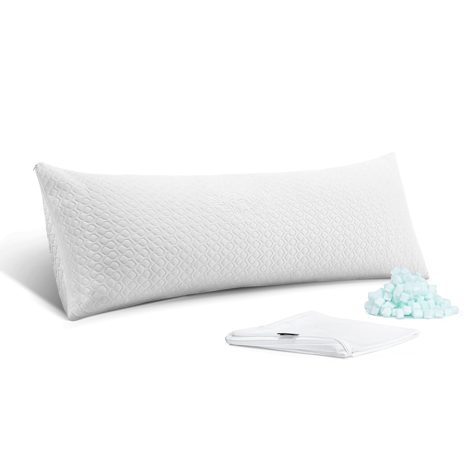 Rainmr Extra Thick Body Pillow Memory Foam – Long Pillow for Adults – Thicker Inner Case – Soft & Cooling Double Pillowcases, 20 x 54 inches