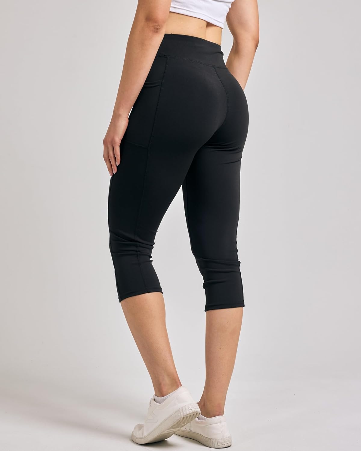 Real Essentials 4 Pack: Women's Capri Leggings with Pockets Casual Yoga Workout Exercise Pants (Available in Plus Size) - Image 5