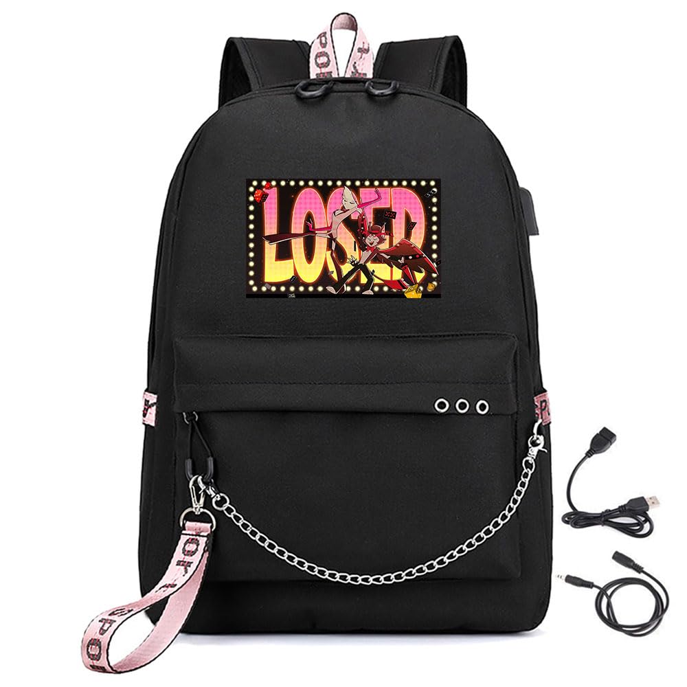Hazbin Hotel Mochila con USB y gran capacidad juvenil 8