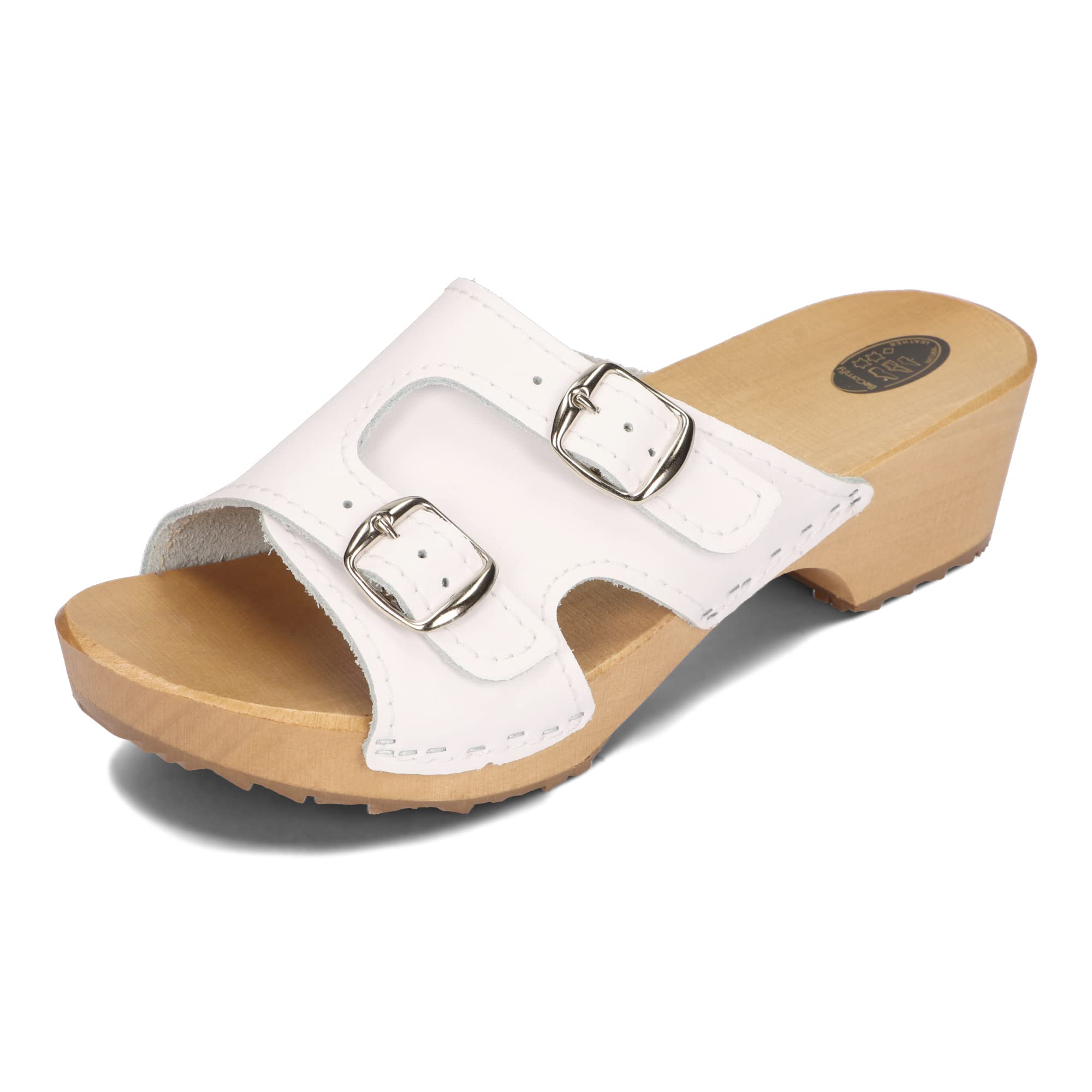 BeComfy Ciabatte da Donna in Legno Zoccoli Scarpe con Tacco Scarpe in Legno Sandali Pelle Zoccoli da Giardino Muli Nero Bianco 36-41 EU