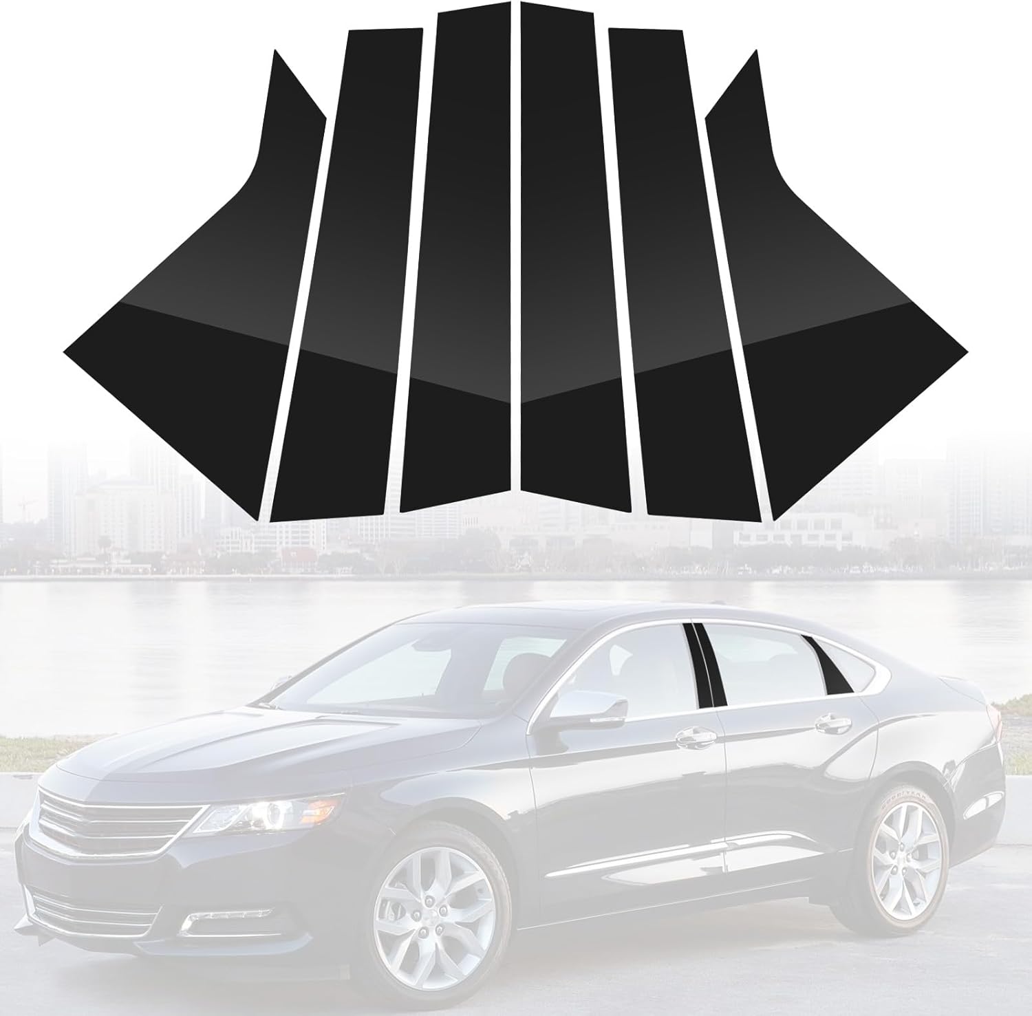 Window B+C Pillar Post Window Trim Kit Compatible with Chevrolet,Door Pillar Moldings Stickers Set Vinly Decal Decorative Sticker for Impala 2014-2020（Glossy Black）
