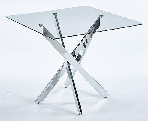 Miniatura 55 de Mesa de comedor de cristal de 51 pulgadas para 4, mesa de comedor rectangular contemporánea con parte superior de vidrio templado y patas de acero