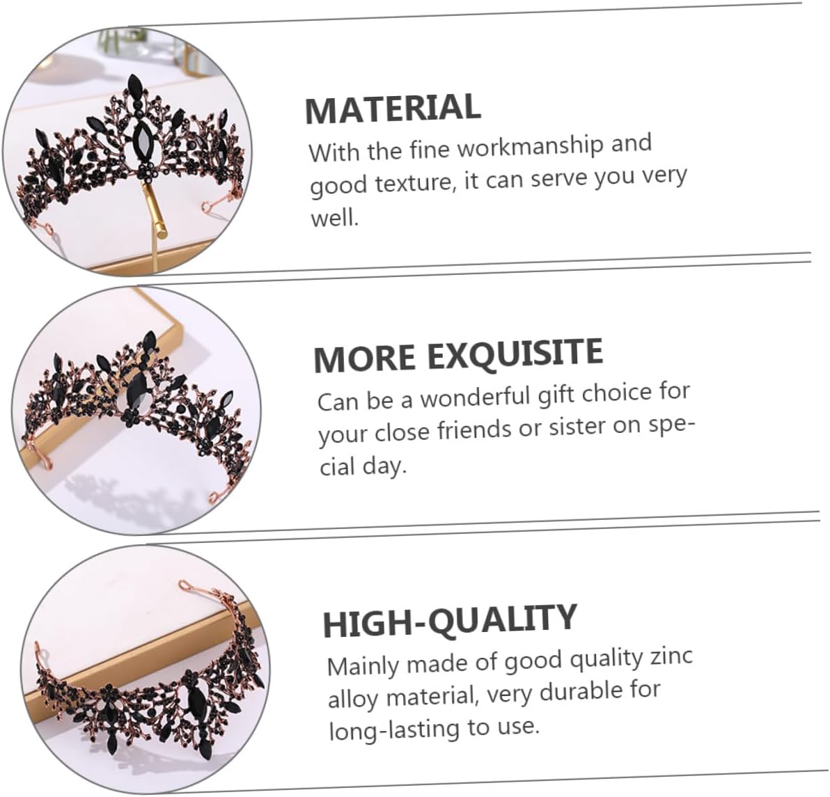 NOLITOY Baroque Black Crown Bridal Headdress Women’s Wedding Hair Decor Royal Circlet for Bridesmaids and Halloween Party