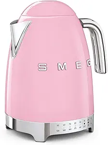Smeg 7-Cup Variable Temperature Electric Kettle - Retro Style, Stainless Steel, Pink