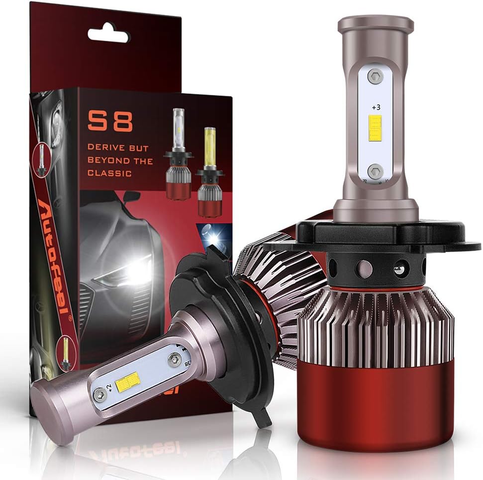 H4 LED Headlight Bulbs Super Bright Car Exterior White Built-in Driver Lamp All-in-One Conversion Bulb Kit with Cool White Lights (Red) - 12 months Warranty