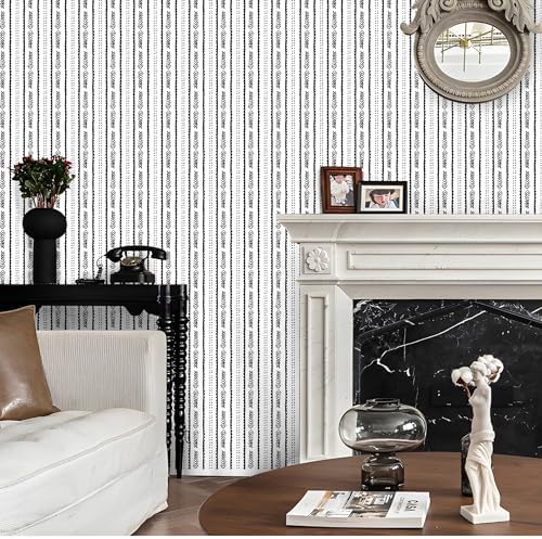 Papier Peint Rayure Noir, 44x1000cm Adhésif Noir et Blanc pour Me...