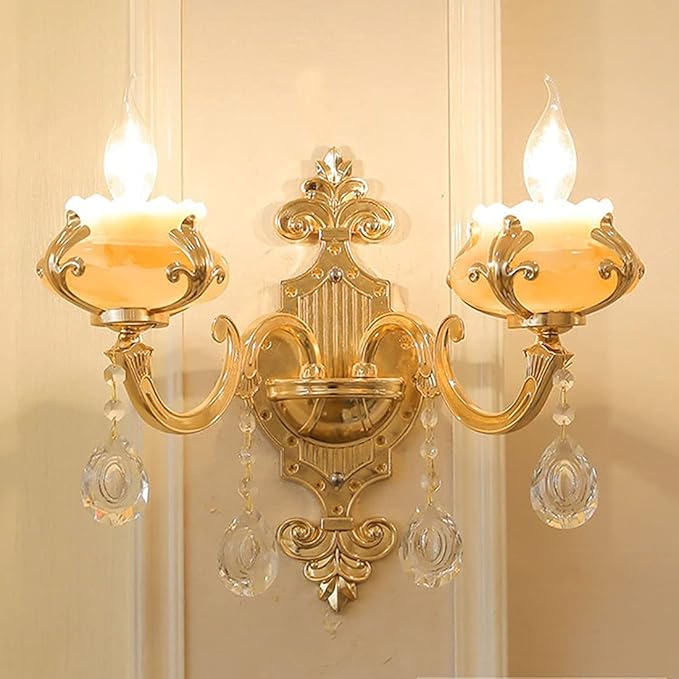 FEHUN Muurkandelaar licht armatuur portiek wandlamp luxe europese kristal wandlamp dubbel-health zinklegering muur lamp woonkamer achtergrond slaapkamer lamp slaapkamer bedlampje photo 2