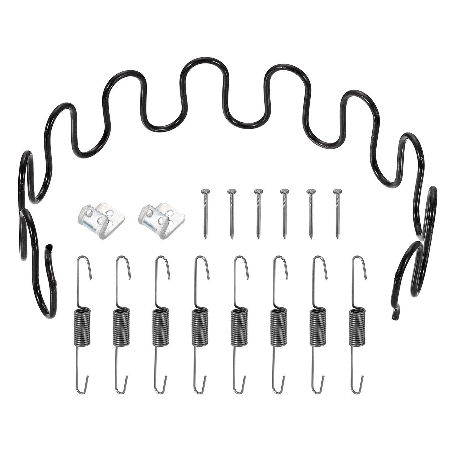sourcing map 17.7" Upholstery Spring Replacement Kit, Carbon Steel Sagging Cushions Repair Kit Arch Spring with Balance Hooks, S Spring Clips, Screws for Sofa Recliner Chair, Black