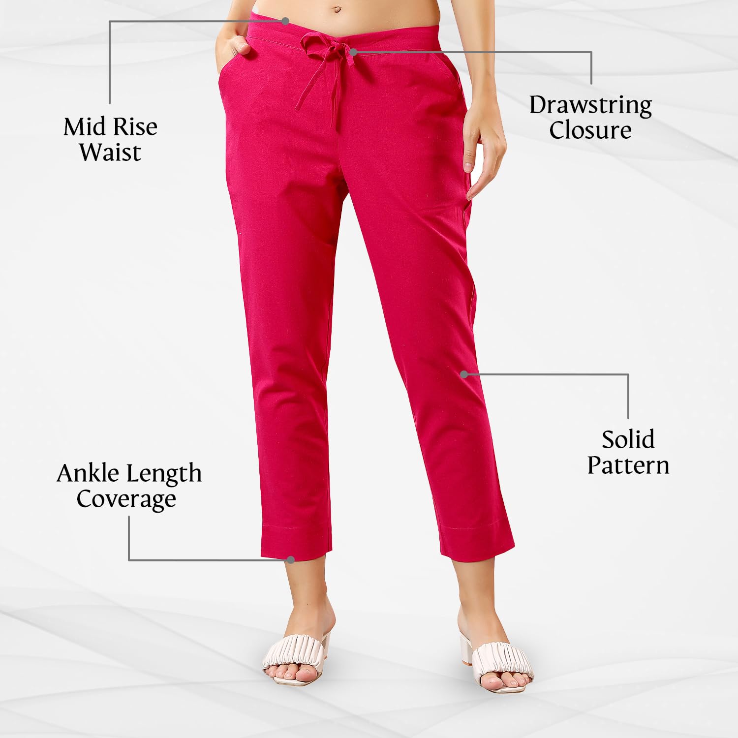 TRASA Ultra Soft Cotton Regular and Plus 8 Colour Cotton Pants for Womens and Girls, Pink - 5XL - Image 3 thumbnail