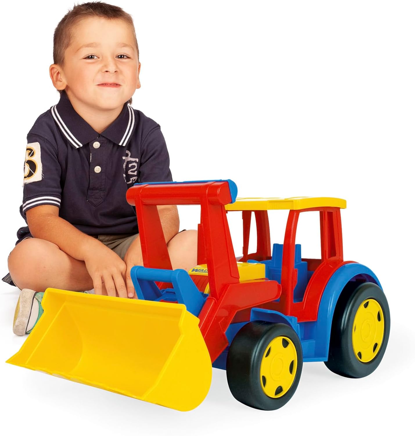 Wader Gigant 66009 Seat Tractor with Large Front Shovel, Size Approx. 60 cm, Maximum Load 100 kg, for Children from 12 Months, Suitable as a Gift for Creative Play
