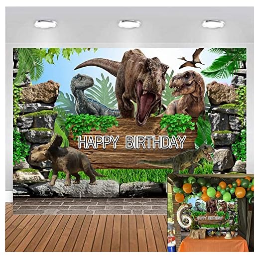 MECOLO Fondo temático de dinosaurio de 7 x 5 pies, parque de la selva, niños, fiesta de cumpleaños, fondo de fotografía para baby shower, decoración de mesa de pasteles, suministros de fiesta de fotos
