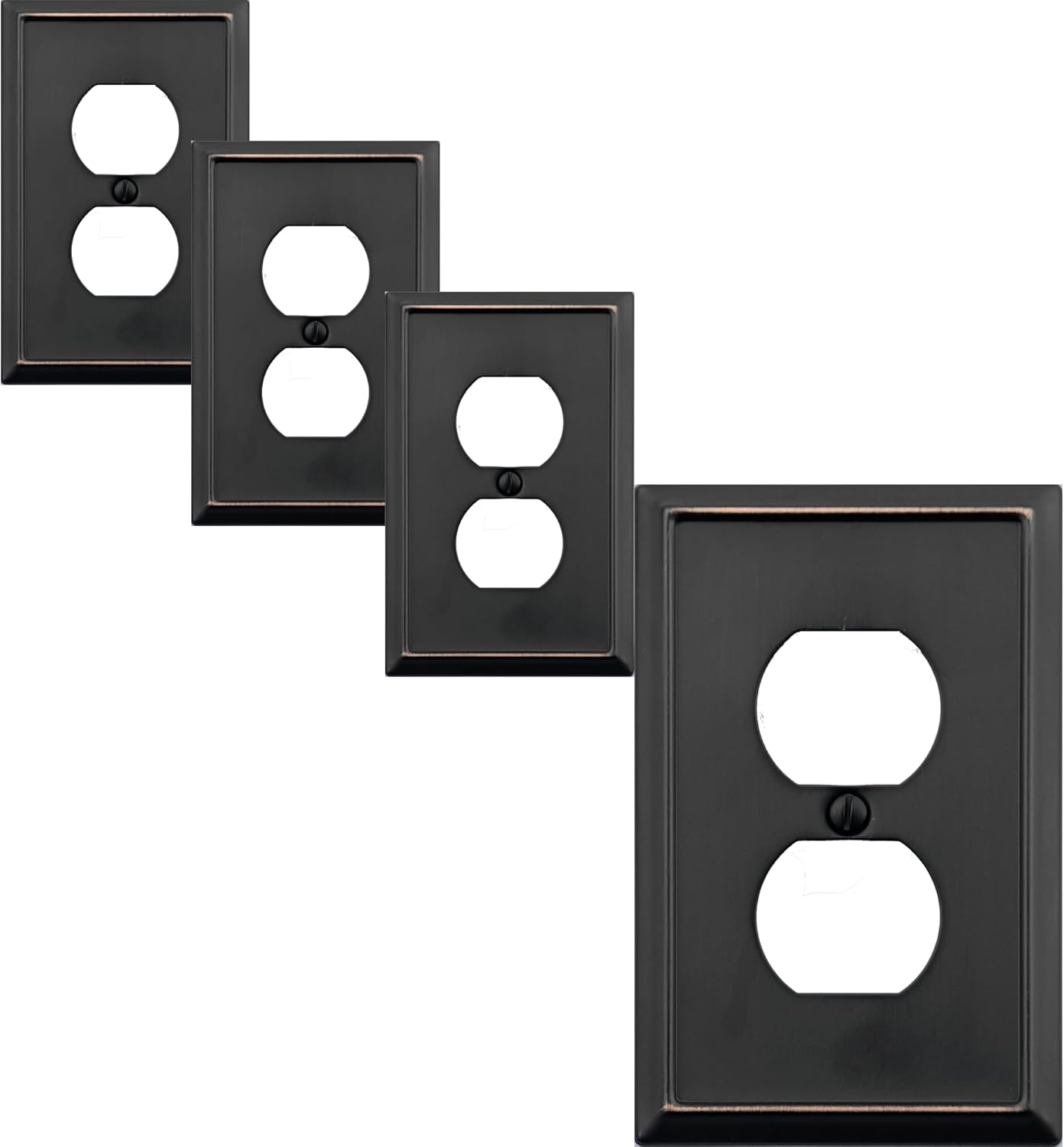 OKAWYC Single Duplex Outlet Light Switch Cover Aria Metal Wall Plate, 4-Pack Aged Bronze 1 Gang, for Receptacle Light Switch, Switch Cover Decorative Wallplate, Durable
